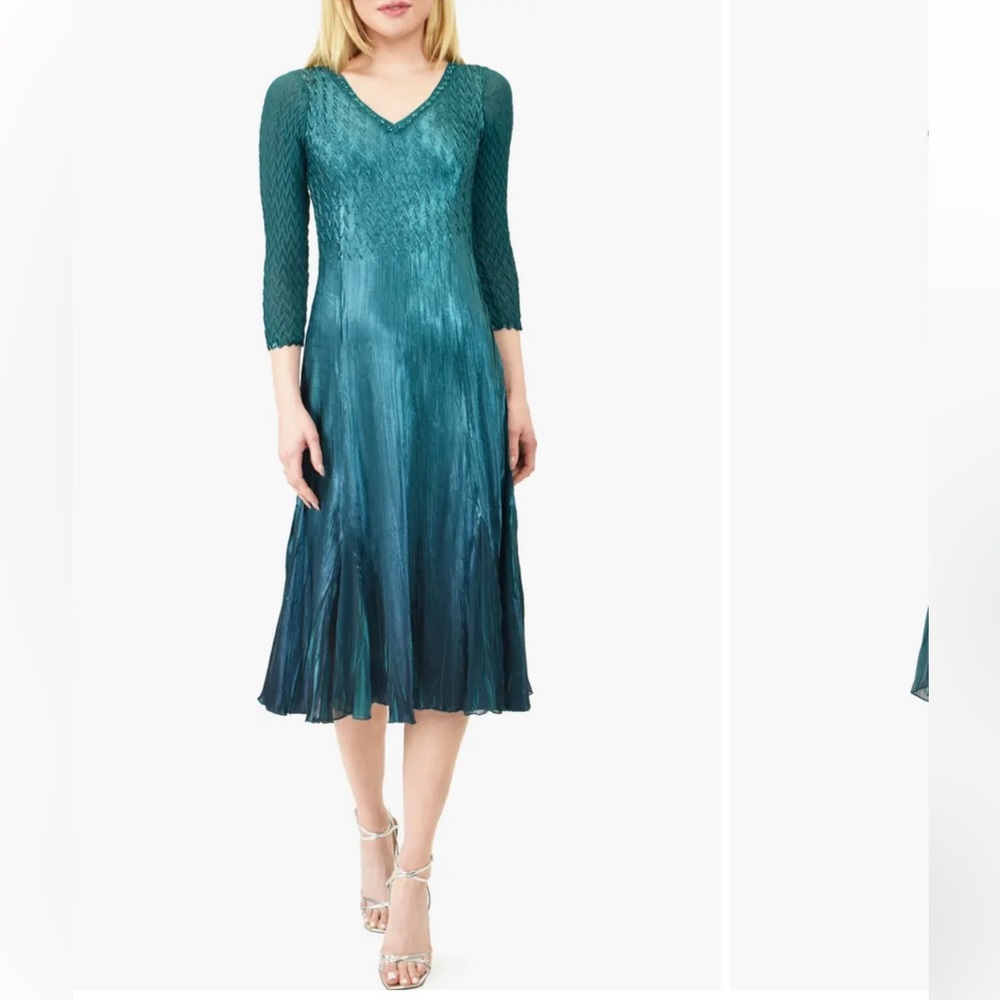 NWT KOMAROV Beaded Neck Chiffon & Charmeuse Midi Dress